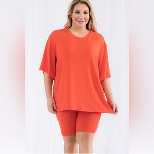Cayenne Red Biker Shorts and Oversized Tee Shirt Matching Set Womens Plus Size